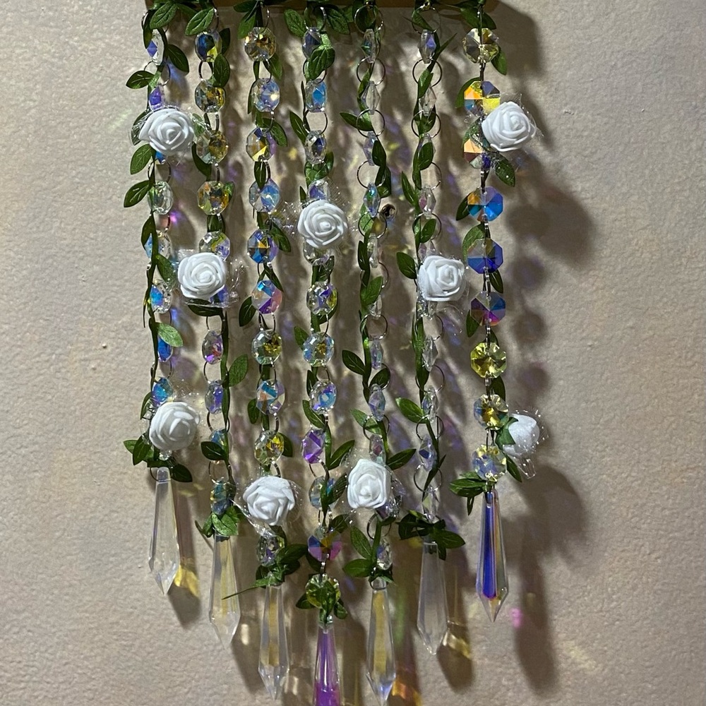 Hanging Crystal Light Catcher w/Rose Garland